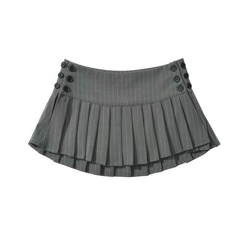 Low waist slimming mini skirt with striped pleated skirt