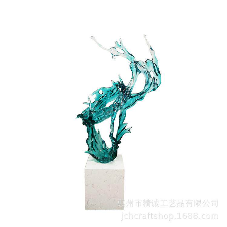 轻奢透明树脂浪花雕塑酒店会所大型落地摆件现代简约美陈装饰品