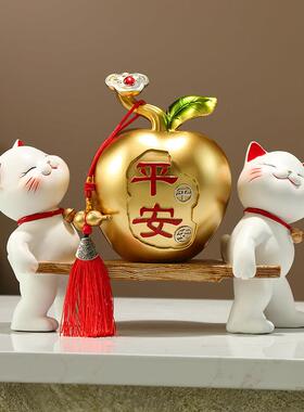 平平安安招财猫摆件中式客厅电视柜公司收银柜台装饰品乔迁开业礼
