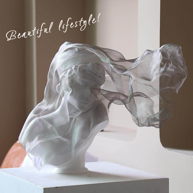 金属面纱女孩艺术白色雕像意式极简软装饰品摆件客厅轻奢人物雕塑
