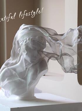 金属面纱女孩艺术白色雕像意式极简软装饰品摆件客厅轻奢人物雕塑