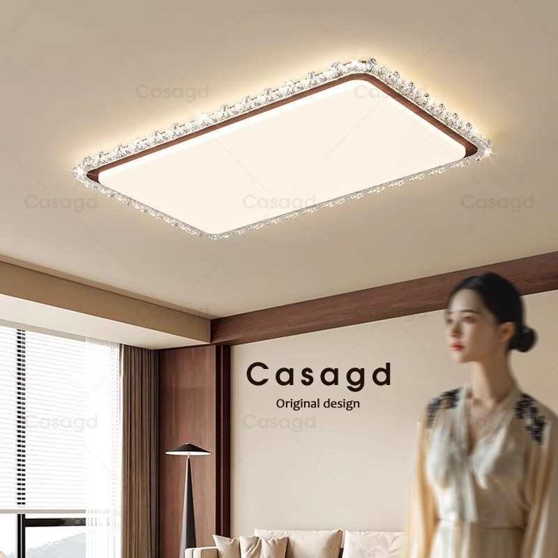 中古风客厅吸顶灯超薄胡桃色木纹灯极简大厅主灯波纹卧室灯casagd