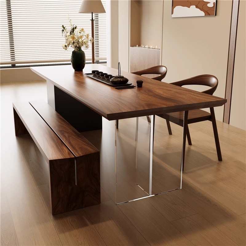 实木茶桌南美胡桃木大板桌家用客厅轻奢现代茶台原木泡茶桌椅组合