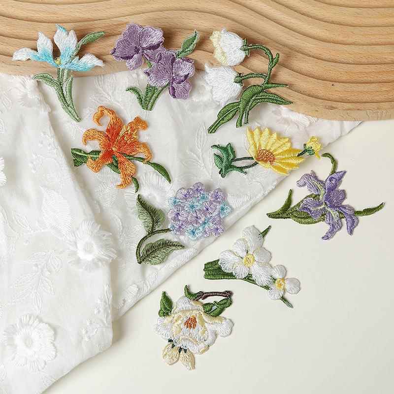 立体花朵绣花布贴 国风古风DIY布贴汉服包包 服装污渍修补布贴
