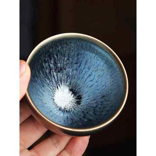 黑底油滴原矿釉建盏百花茶盏功夫主人杯品茗杯陶瓷茶杯茶具礼盒装