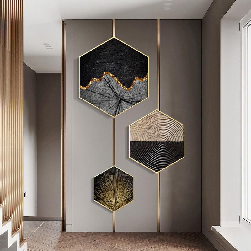 六边形玄关装饰画高级感餐厅挂画抽象画大气客厅沙发背景墙装饰画
