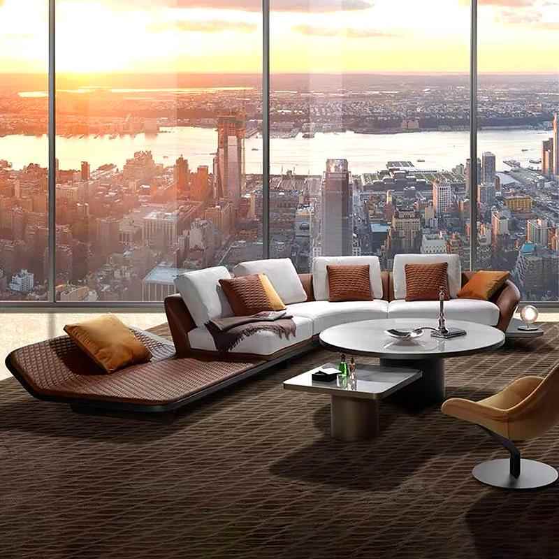 意大利Reflex Segno法拉利真皮弧形意式轻奢迪丽热巴别墅布艺沙发