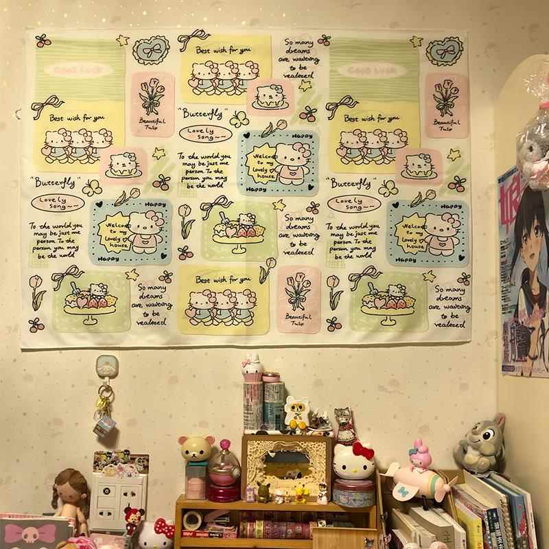 少女风背景布宿舍电脑桌挂布卡通定制墙布房间可爱装饰画卧室挂毯