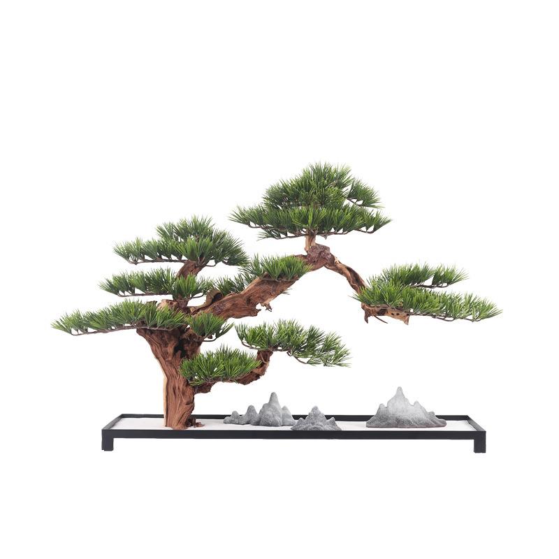 新中式仿真迎客松盆景办公室绿植客厅酒店玄关罗汉松落地装饰摆件