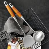 加厚花梨木纹手柄不锈钢厨具厨师锅铲汤勺炒菜厨房工具烹饪