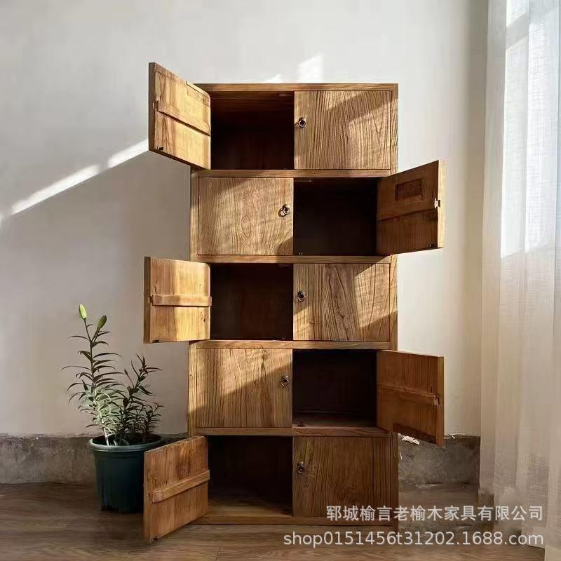 老榆木斗柜客厅卧室多层储物柜实木做旧中式靠墙置物柜原木家具