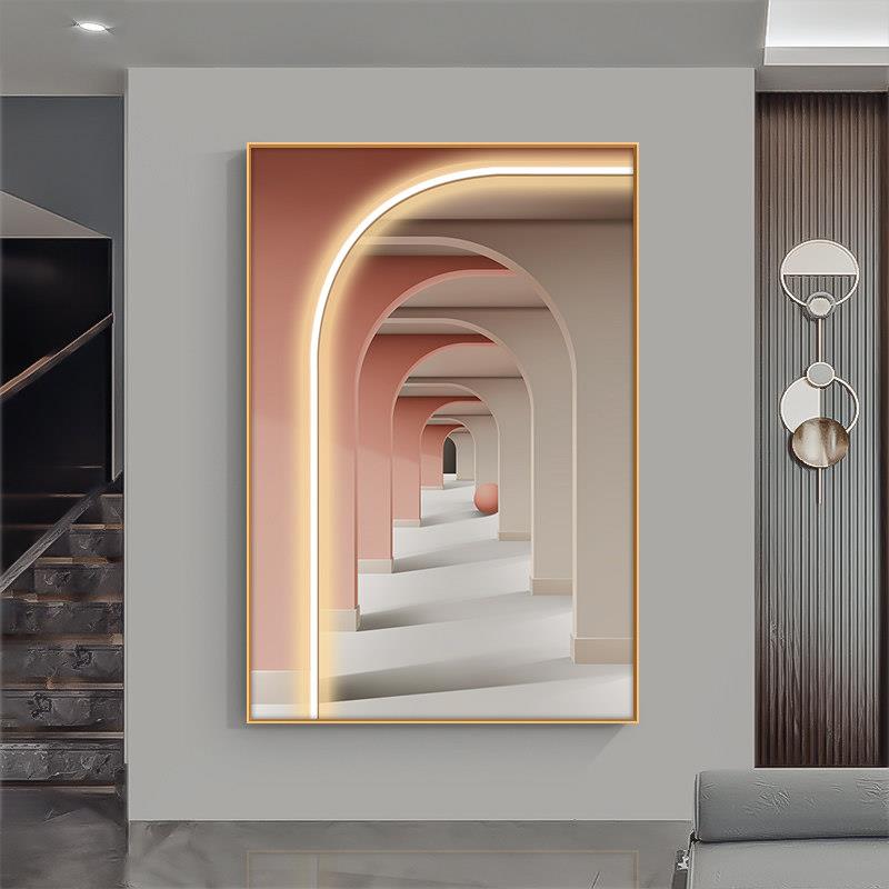 现代客厅装饰画北欧延伸空间led灯带发光挂画玄关过道背景墙壁画图片