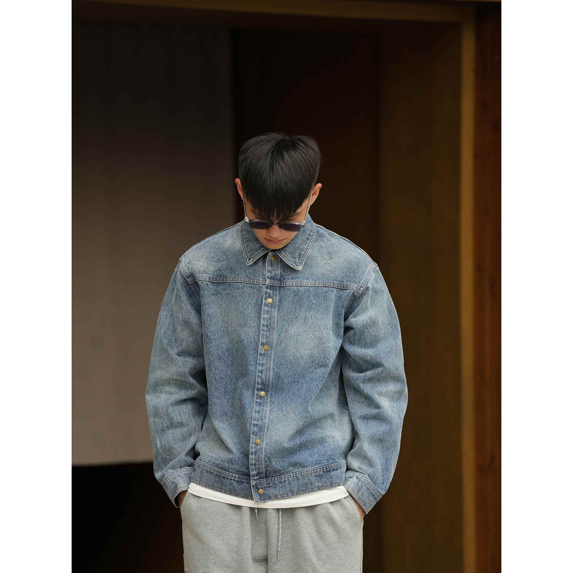 Procano24AW洗水古布拼接牛仔外套复古日系潮流长袖春秋夹克男女