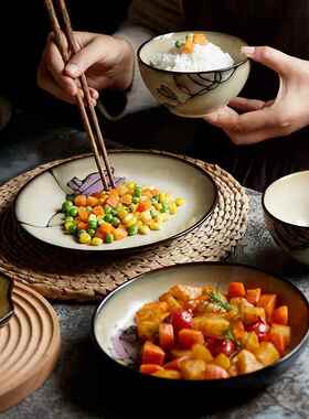 玉具泉陶瓷碗碟绘家用式复古手中组合餐AL100453套装