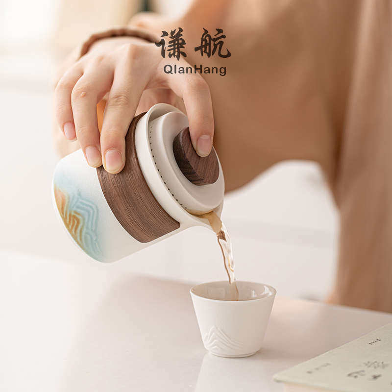 锦绣江山一壶三杯旅行茶具快客杯套装便携户外旅游陶瓷茶具泡茶壶