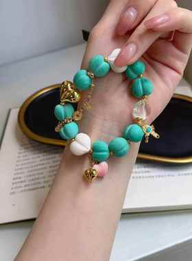 菱镁矿松石拉丝爱心单圈手链搭配驼骨爱心天然白水晶文玩手串手链