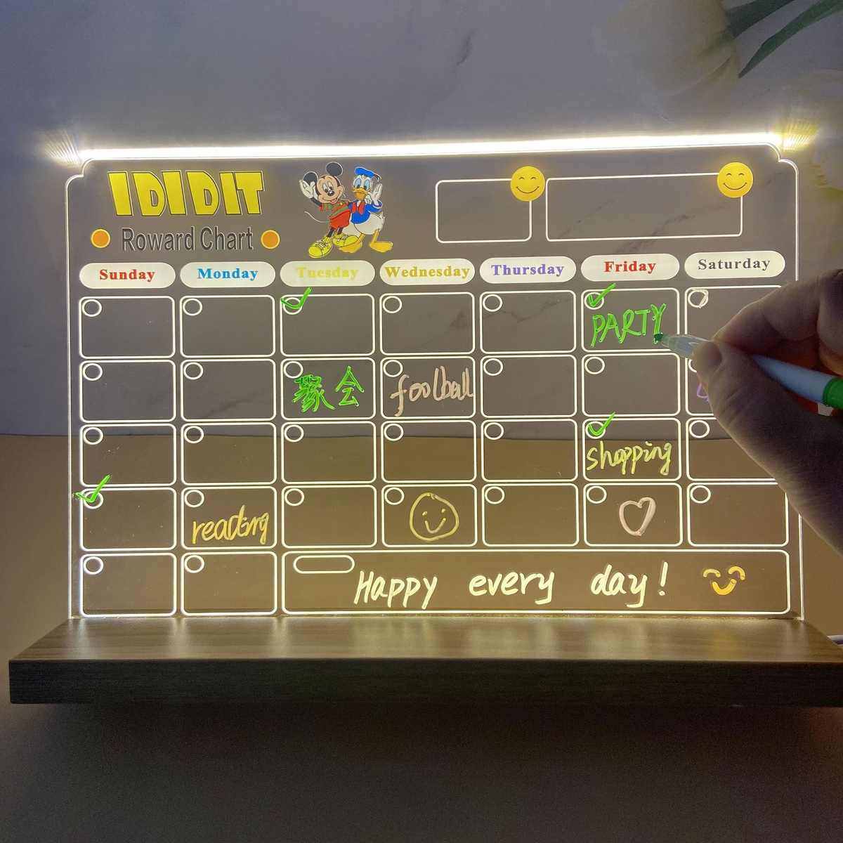 DIY可擦写留言板透明亚克力日历记事备忘板LED发光荧光手写板灯,文具电教/文化用品/商务用品,记事板/留言板,淘宝优惠券,粉丝福利购,淘宝优惠卷