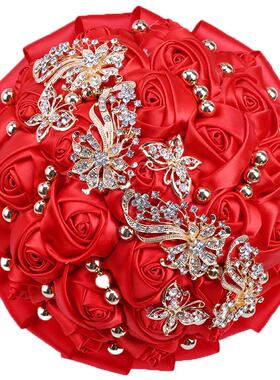 现水钻新娘结婚装手货捧缎面花结束婚饰婚庆用品捧W306花W306G