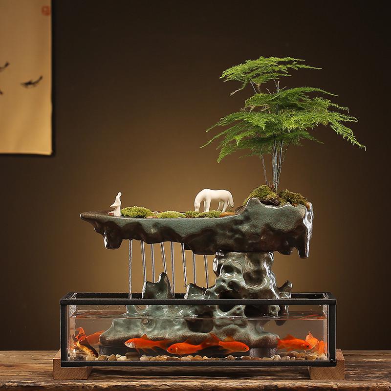 办公室环流招财创意生财循鱼缸摆件礼品景观开业客厅水器小型桌面