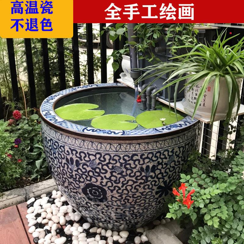 景德镇水缸养鱼陶瓷古法红龙缸荷花鱼缸青花瓷花缸庭院户外大缸