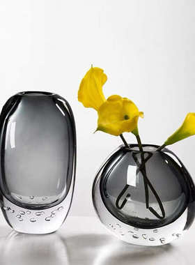 摆件装饰简约插花工艺品软客厅现代琉璃玄关花瓶样板房装饰品原色