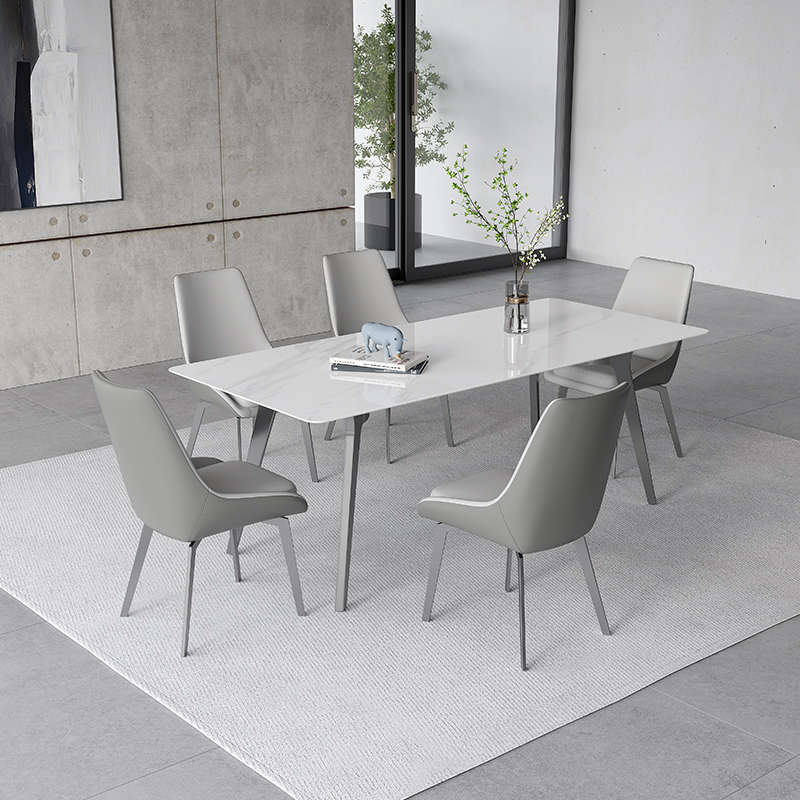 奥古斯特意式极简亮光岩板餐桌小户型现代简约家用长方形吃饭桌子