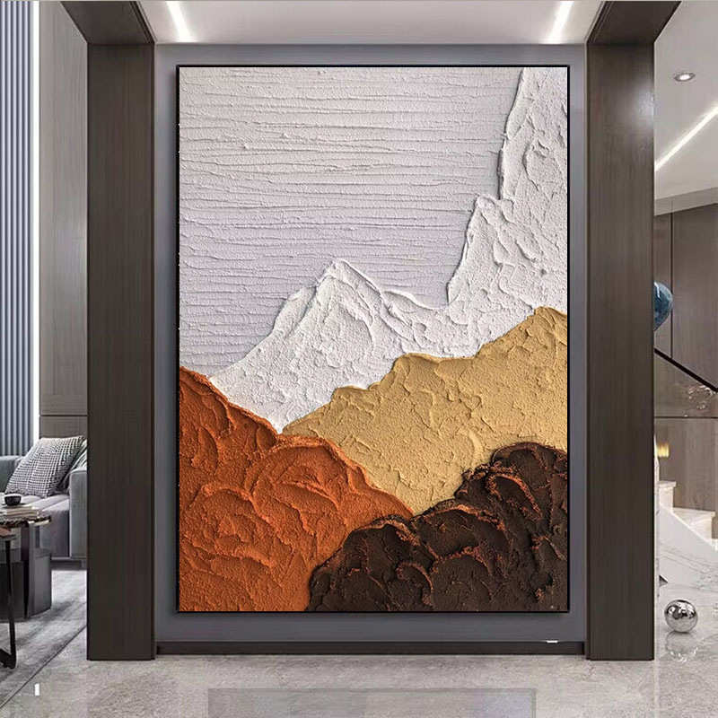 手绘油画纯手工橙色客厅抽象装饰画丙烯砂岩立体肌理玄关挂画落地图片