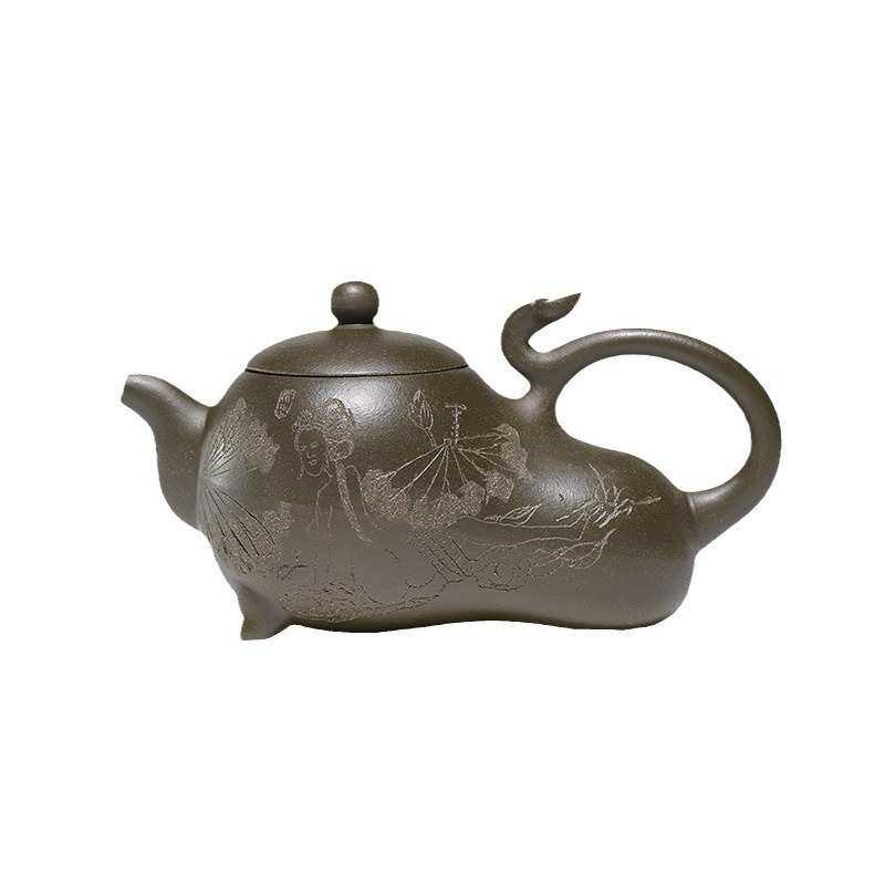 源头厂家宜兴原矿紫砂壶茶具优质绿泥手工茄瓜壶家用紫砂单壶批发