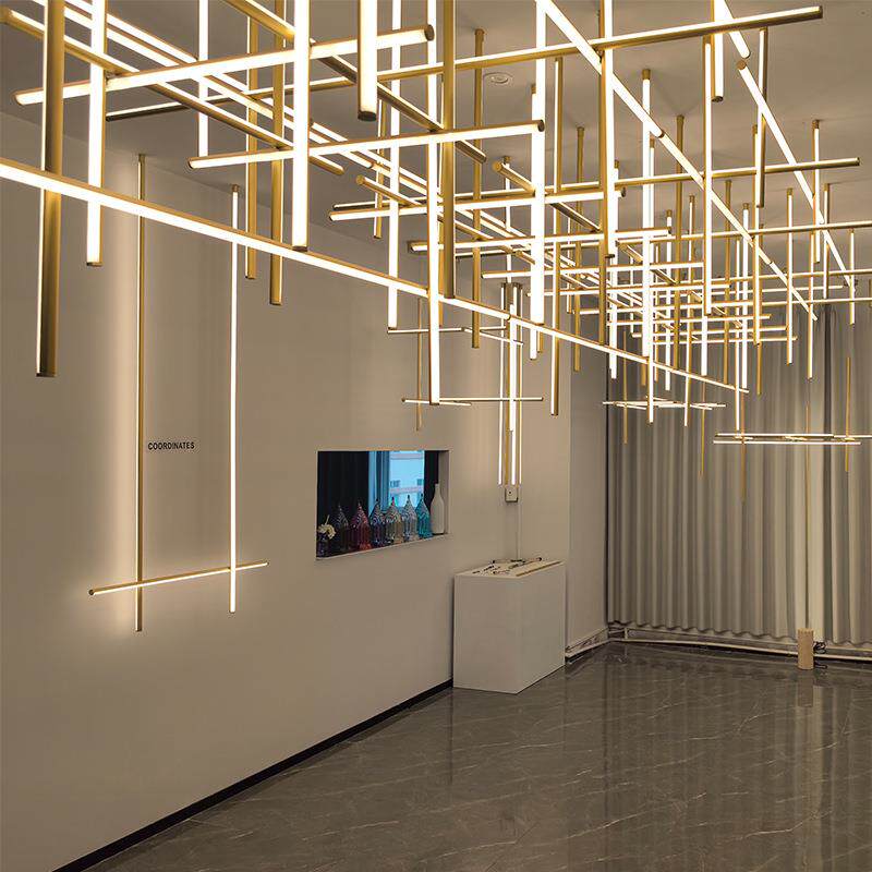 意大利极简挑空组合别墅客厅餐桌灯设计师led现代线条楼梯间吊灯