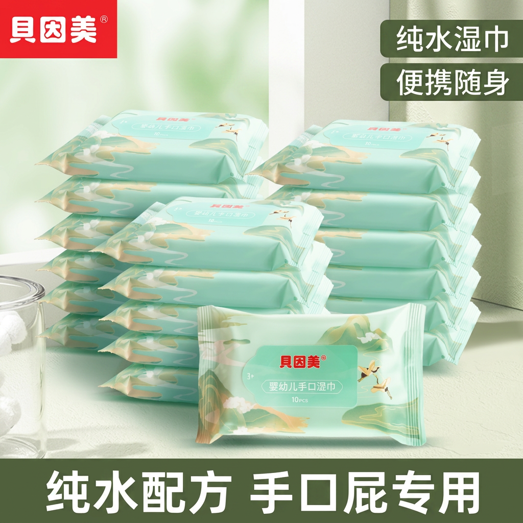 贝因美湿巾纸小包便携婴儿手口屁专用纯水湿纸巾儿童随身家庭实惠