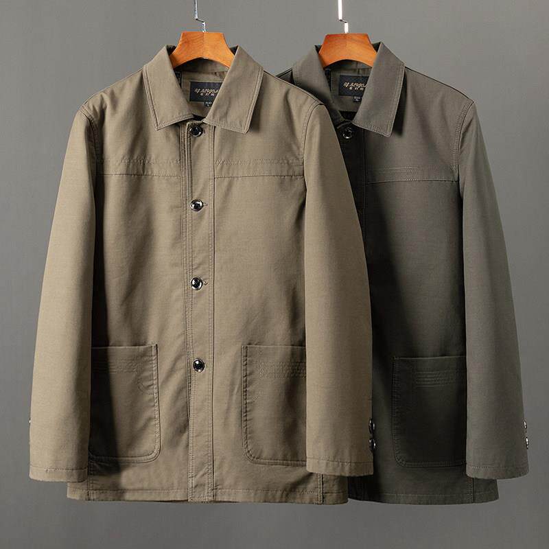 中老年男装爸爸春装外套扣子款男士上衣宽松加大中老年夹克春秋季