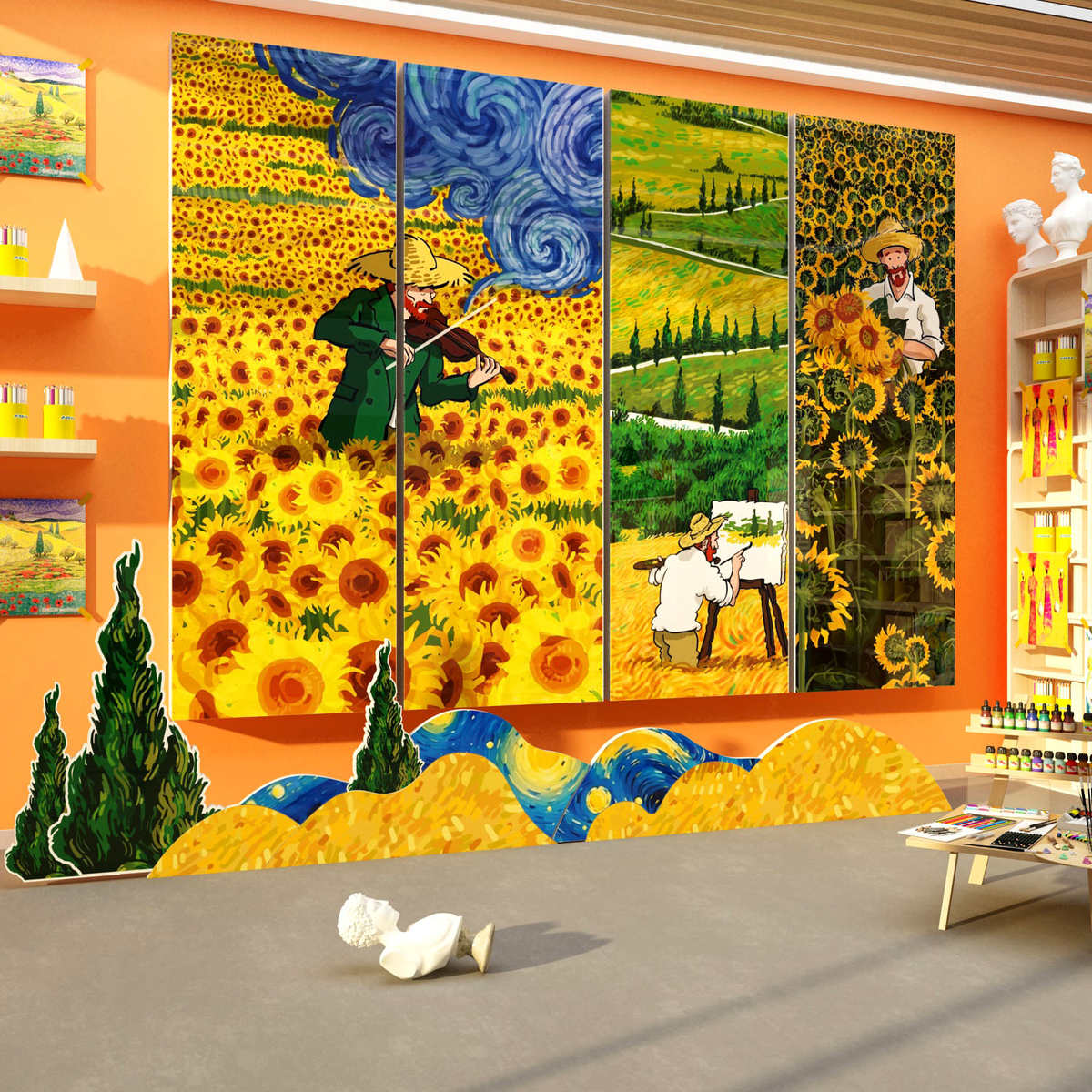 梵高主题环创美术教室装饰画室展布置幼儿园墙面文化成品走廊材料图片