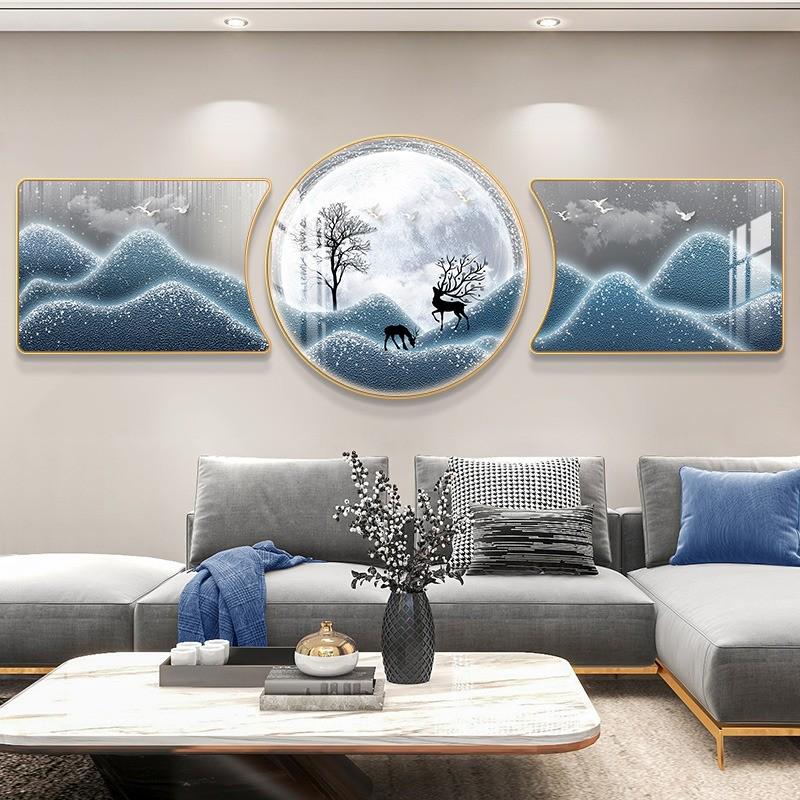 客厅装饰画福禄双全壁画现代轻奢大气三联画寓意好沙发背景墙挂画