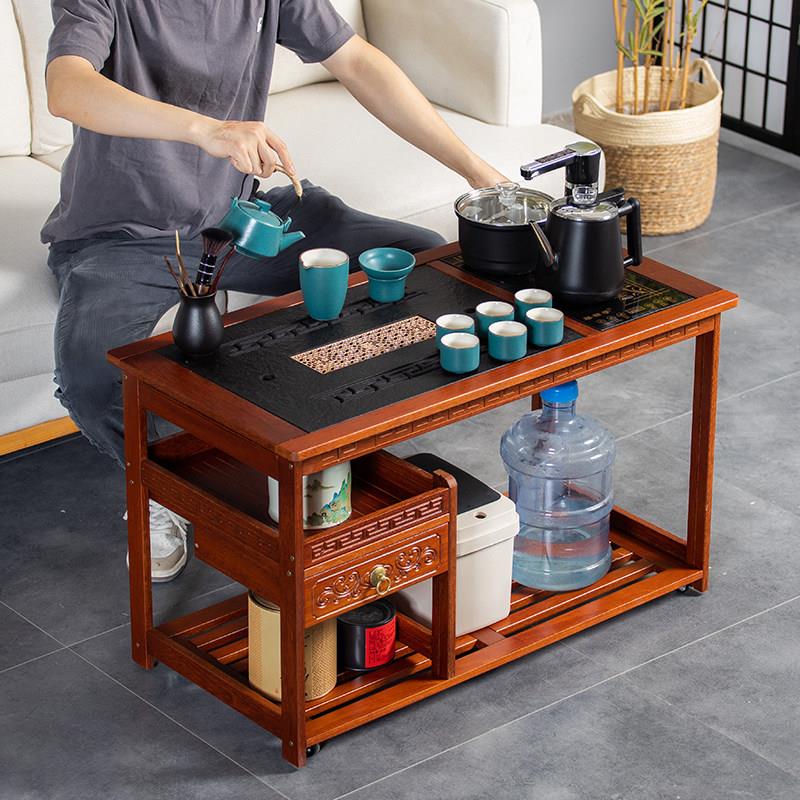 实木移动茶台家用小茶桌带轮茶几中式茶水柜功夫茶具烧水一体茶车