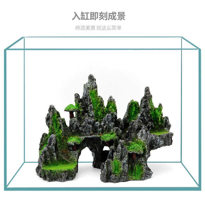 新款直销直供60厘米中型鱼缸假山石树脂工艺假山躲避洞仿真石头鱼