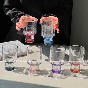 彩色山脉玻璃杯子水杯高级感小众创意高脚饮品杯咖啡杯甜筒杯酒杯