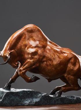 正品观余 原创设计纯铜牛摆件客厅办饰公室装 艺术品乔开业迁礼品