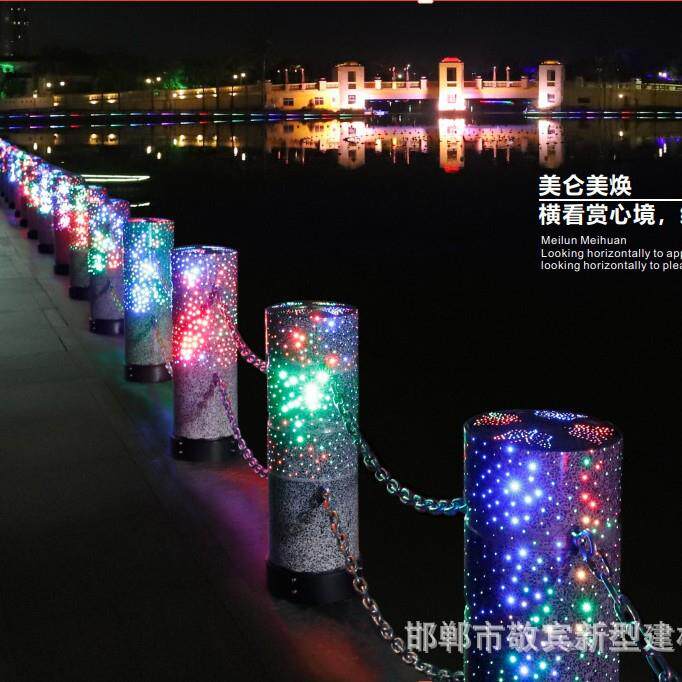 智能花岗岩彩色石球发光圆形挡路障石球芝麻白挡车球石柱路障石