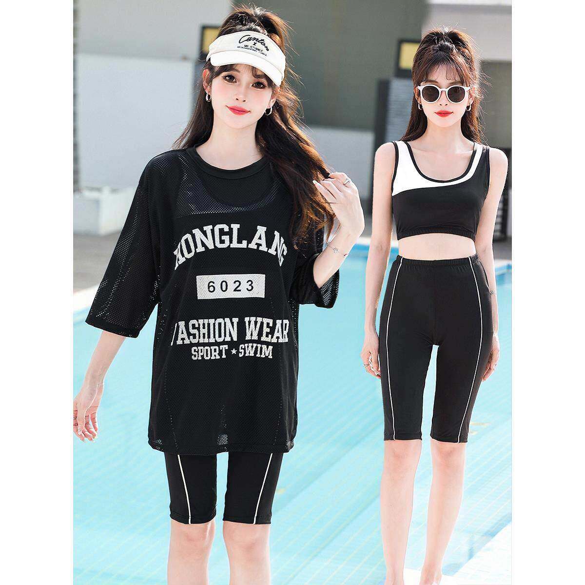 漂亮泳衣加肥加大码女胖mm200斤两件式三件套罩衫五分裤遮肉0417d