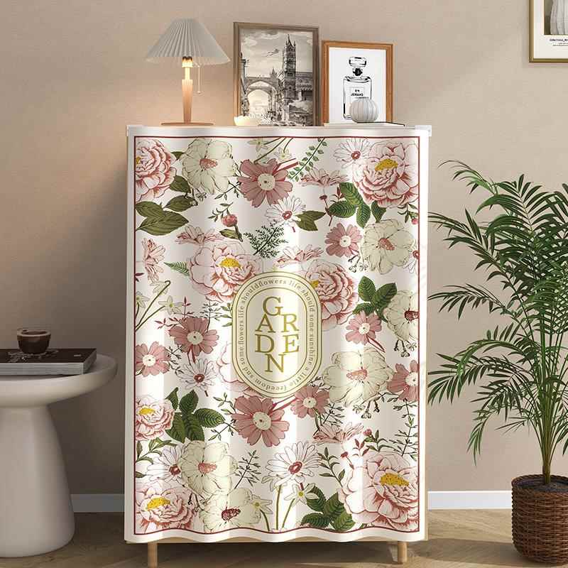 美式杂物柜遮挡帘免打孔自粘式布帘无门柜子短帘遮丑帘鞋柜防尘帘