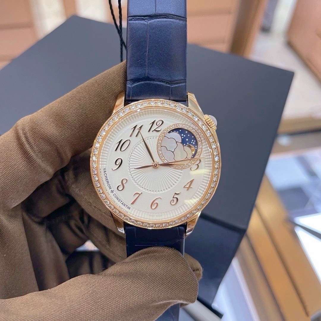 盒证98新37mm江诗丹顿18k玫瑰金8005F/000R-B498自动机械手表女