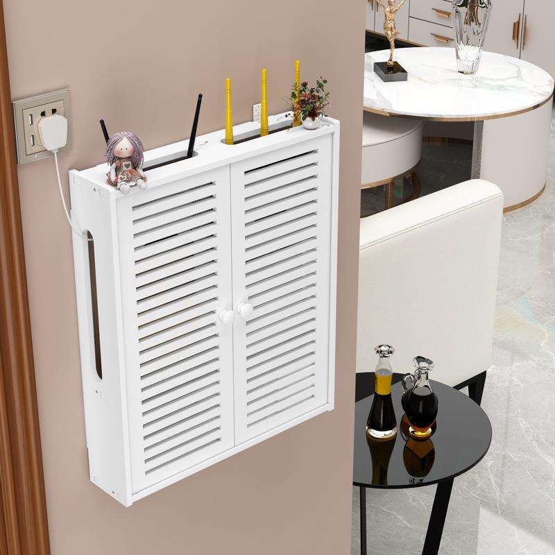 厂家直销创意路由器收纳盒双开门免打 防尘塑料壁挂式电线收纳盒