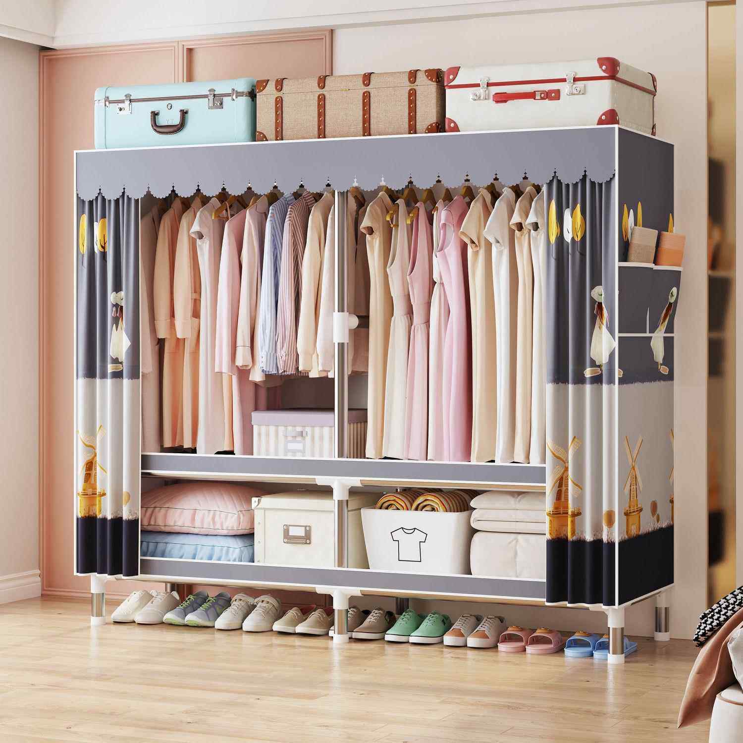 衣简用MLX易布衣柜家卧室组装柜子出租用大衣橱房结实耐柜用简约