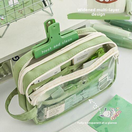 Large Capacity Pencil Case 3 Compartment Pouch Pen Bag Doubl
