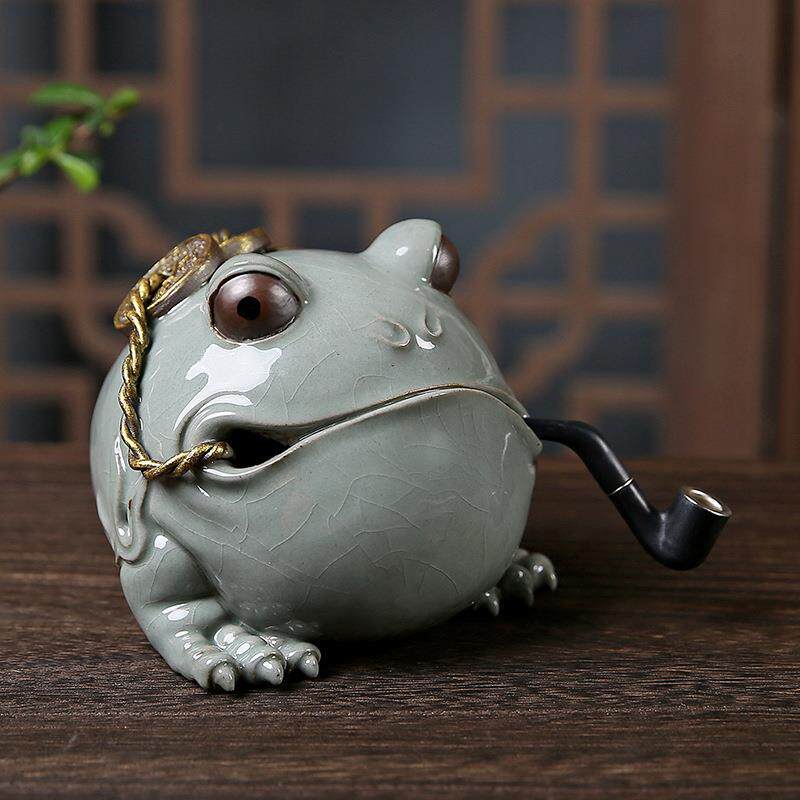 陶瓷三足哥窑金蟾可养茶宠茶盘配件蟾蜍家居招财摆件茶室茶桌摆设