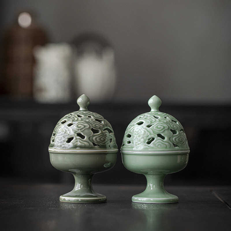 宜室茶话 青瓷浮雕祥云陶瓷香薰炉家用室内中式檀香盘香炉茶配件,餐饮具,茶具礼盒,淘宝优惠券,粉丝福利购,淘宝优惠卷