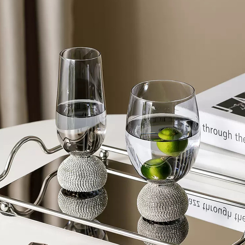 新款缠钻玻璃红酒杯人工饮料杯水晶钻石香槟杯家用鸡尾酒杯子