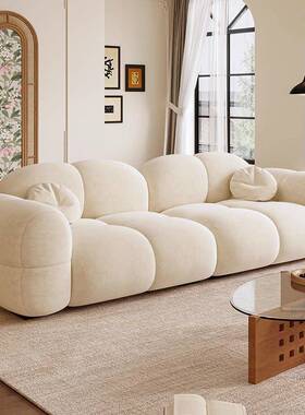 225新款奶风小果冻户泡芙沙发简约公寓NED客厅小型直排布艺沙0油