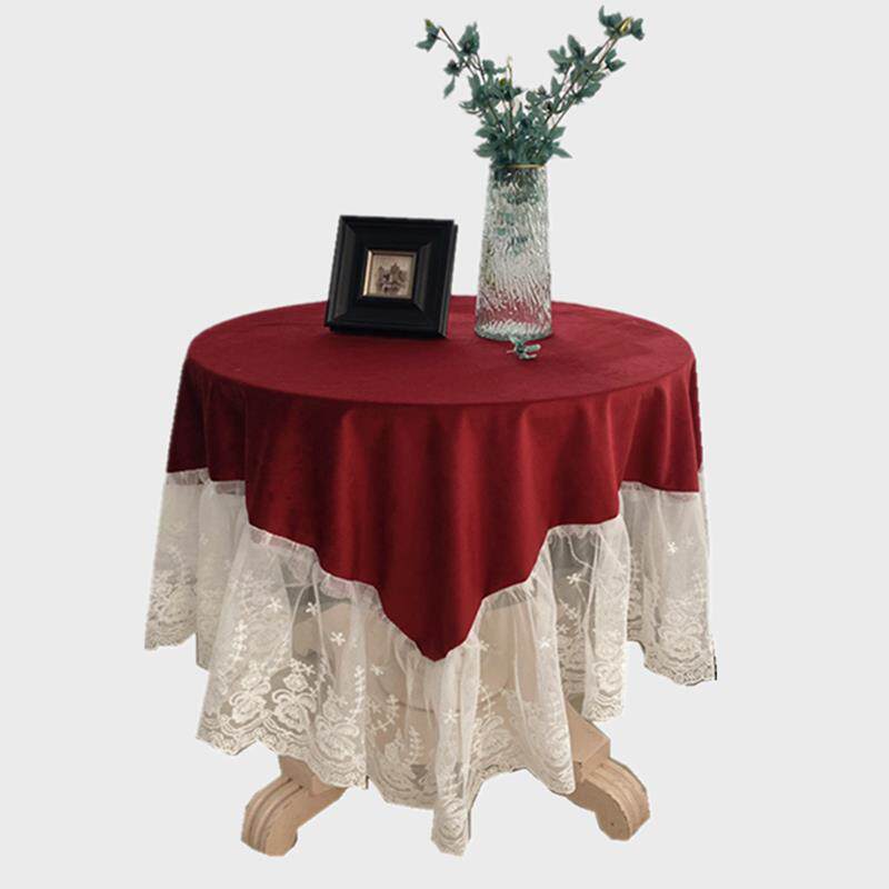 正品式法式复古橄榄蕾绿丝绒装饰丝桌布酒红金色美布茶几孔雀蓝台