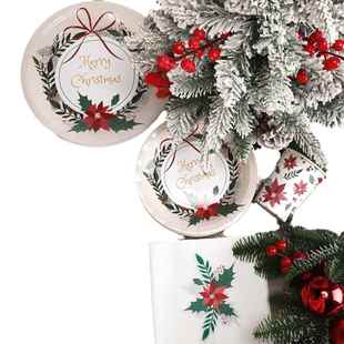 主圣诞节题派对套装 置 一次性纸盘纸叉杯纸巾刀勺派DTP对餐具布装